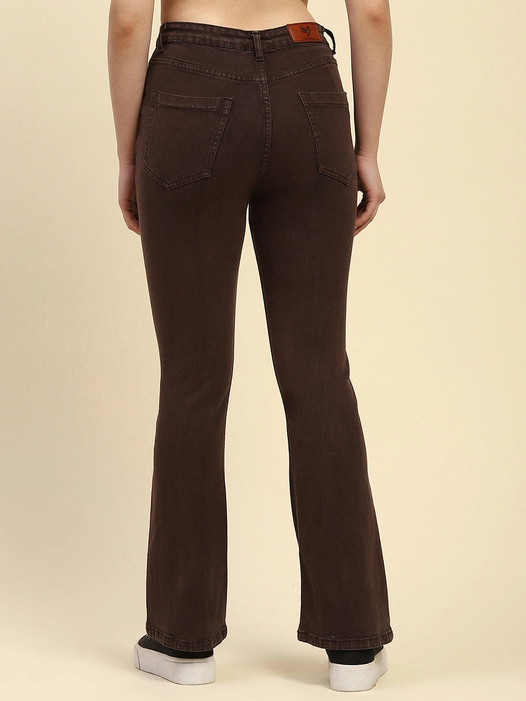 Brown Solid Cotton Blend Regular Fit Jeans - Global Republic