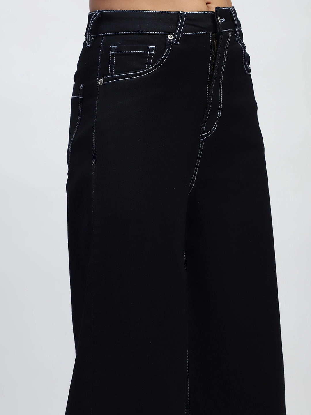 Black Solid Cotton Blend Loose Culottes - Global Republic