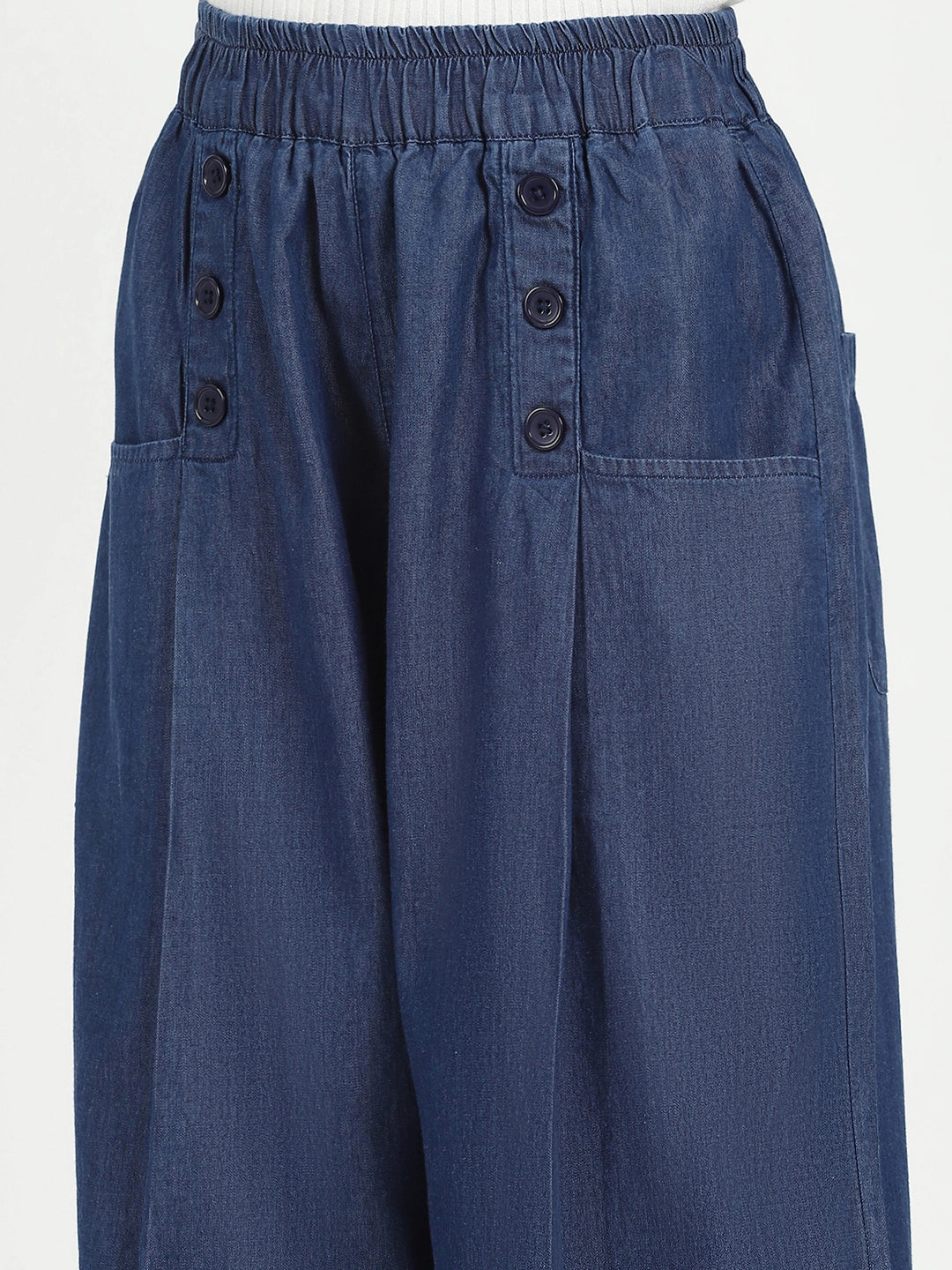 Blue Solid Cotton Blend Palazzo - Global Republic