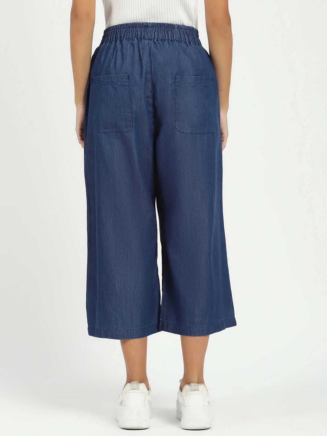 Blue Solid Cotton Blend Palazzo - Global Republic