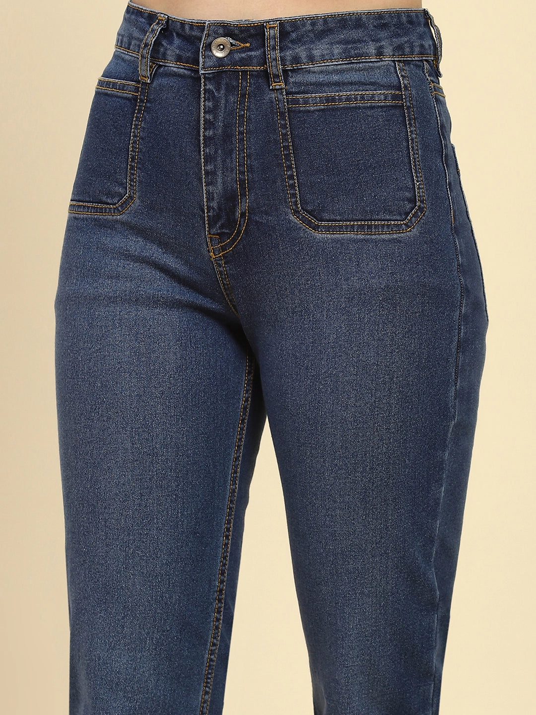 Blue Cotton Blend Straight Jeans - Global Republic