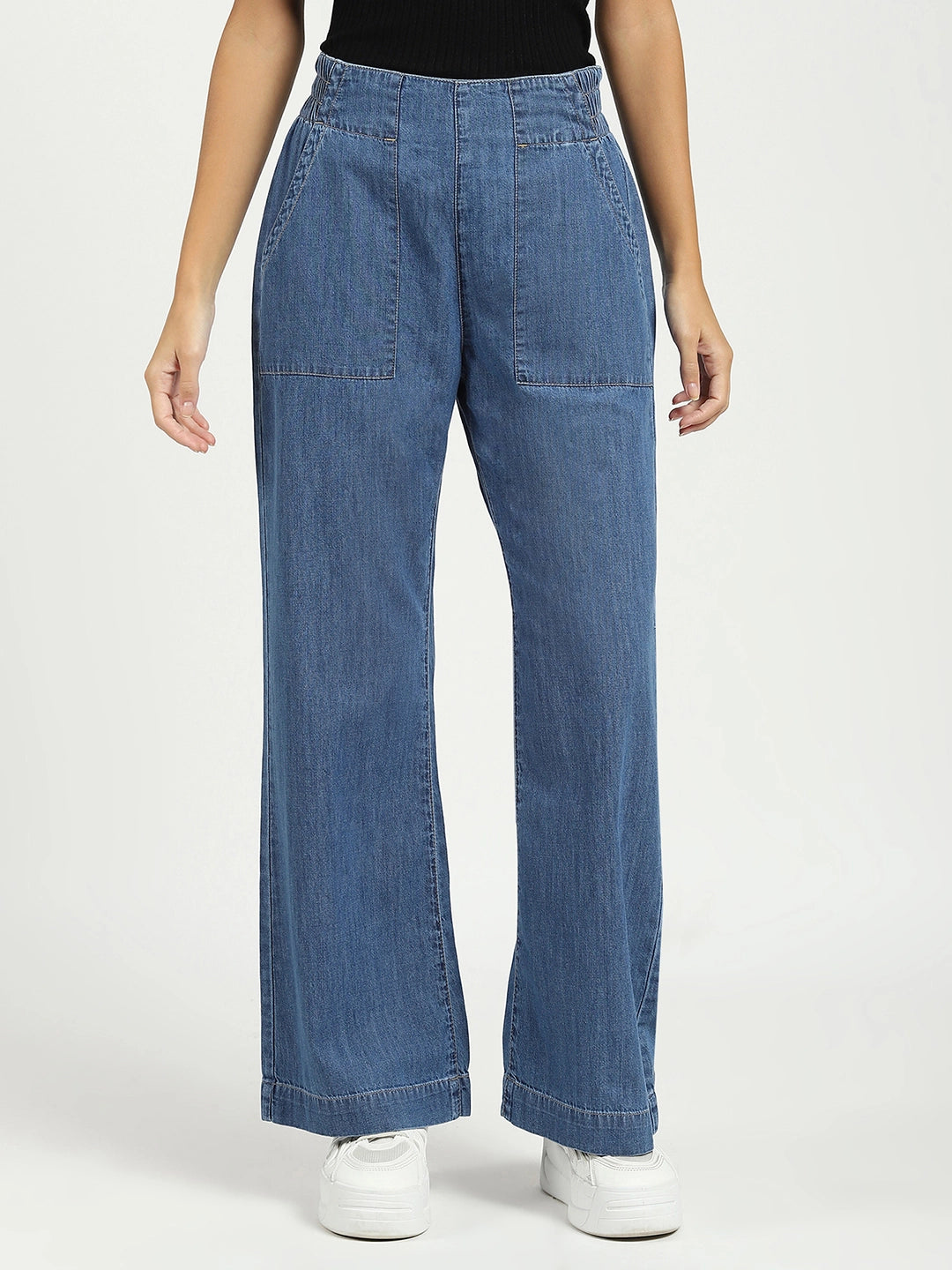 Blue Solid Cotton Blend Lower - Global Republic