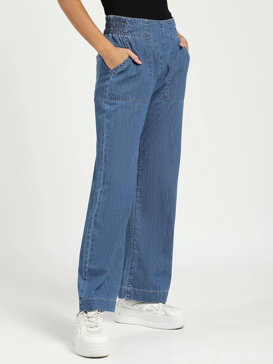 Blue Solid Cotton Blend Lower - Global Republic