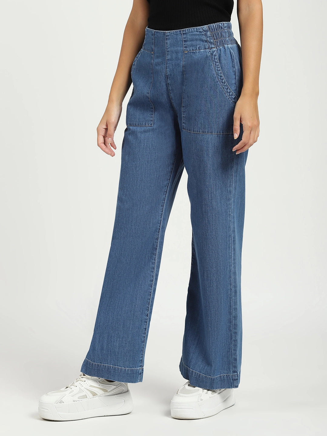 Blue Solid Cotton Blend Lower - Global Republic