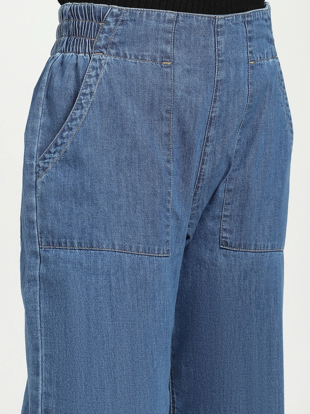 Blue Solid Cotton Blend Lower - Global Republic