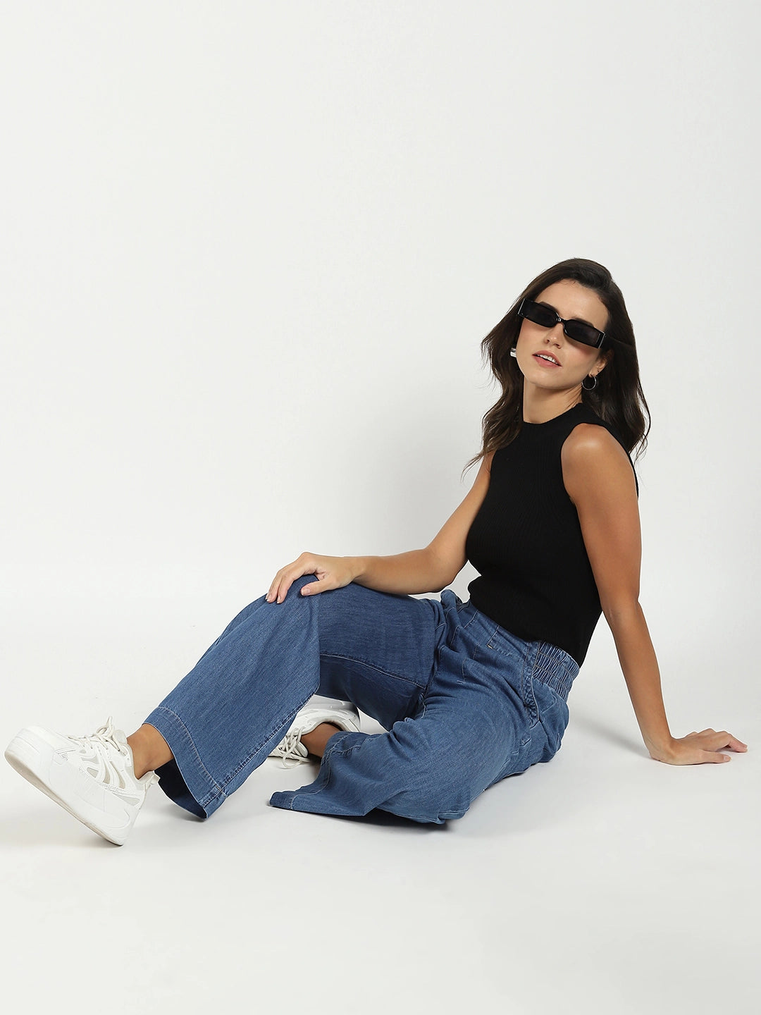 Blue Solid Cotton Blend Lower - Global Republic