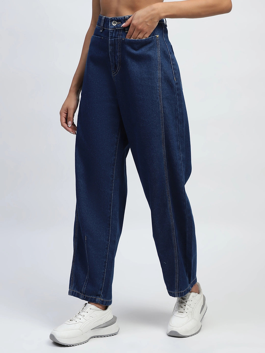 Blue Cotton Blend Boyfriend Jeans - Global Republic