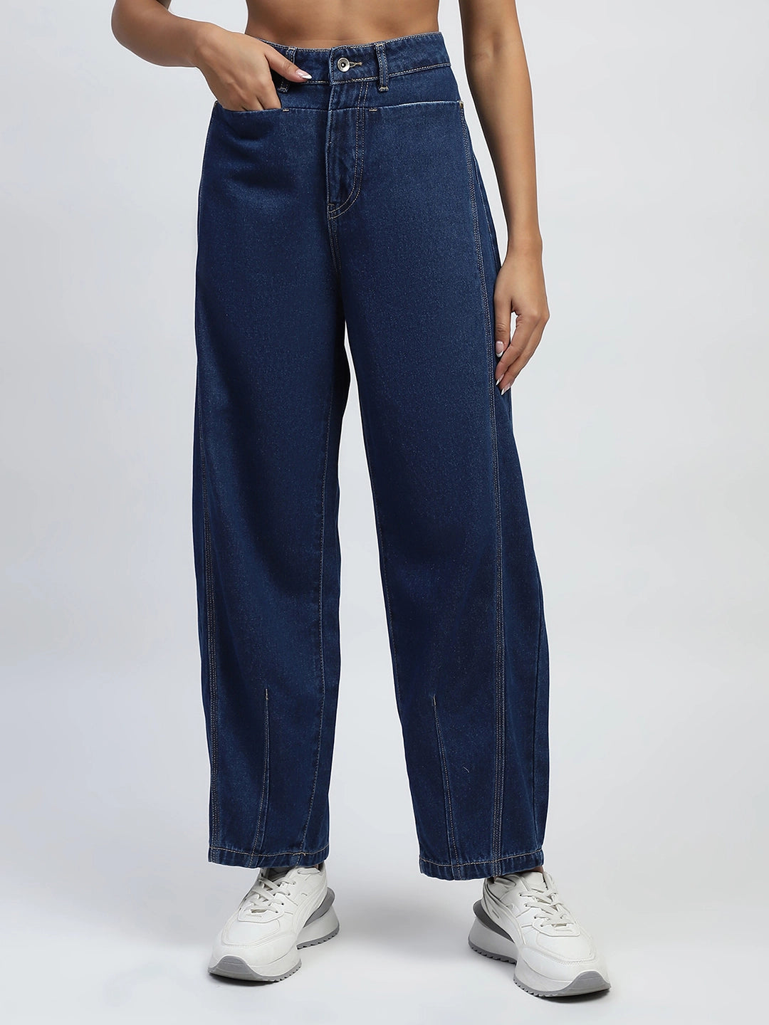 Blue Cotton Blend Boyfriend Jeans - Global Republic