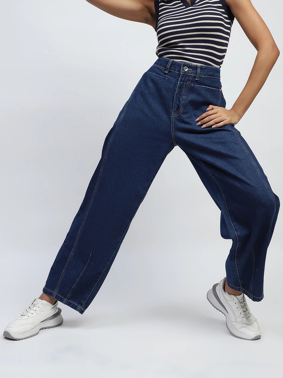Blue Cotton Blend Boyfriend Jeans - Global Republic