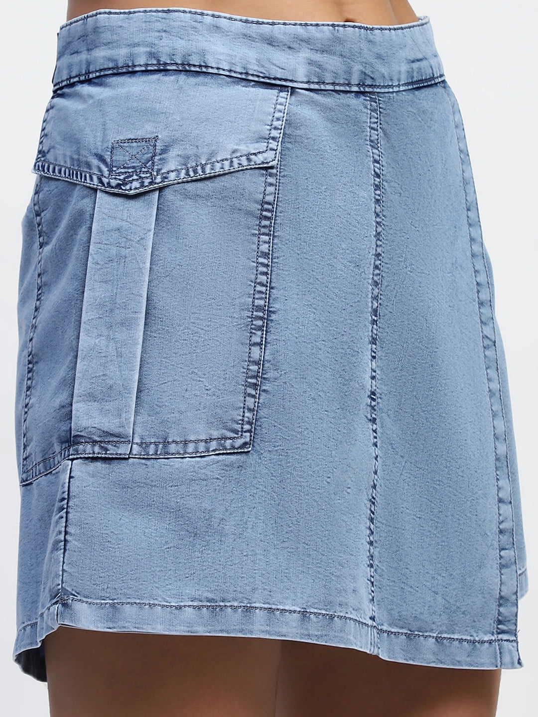 Light Blue Solid Cotton Blend Skorts - Global Republic