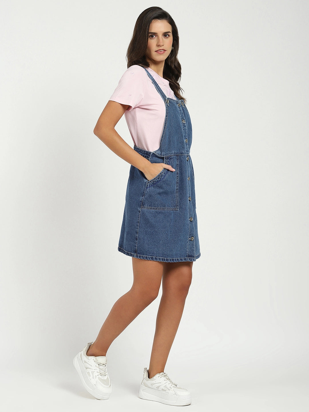 Blue Solid Cotton Blend Dungaree - Global Republic