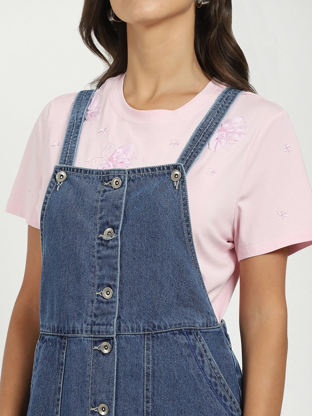Blue Solid Cotton Blend Dungaree - Global Republic