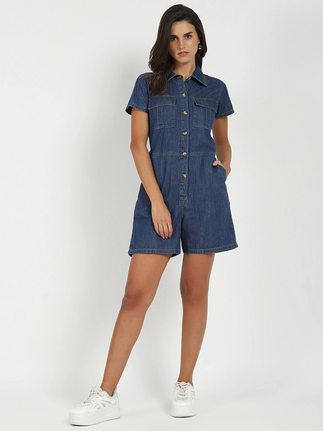 Dark Blue Cotton Blend Jumpsuit - Global Republic