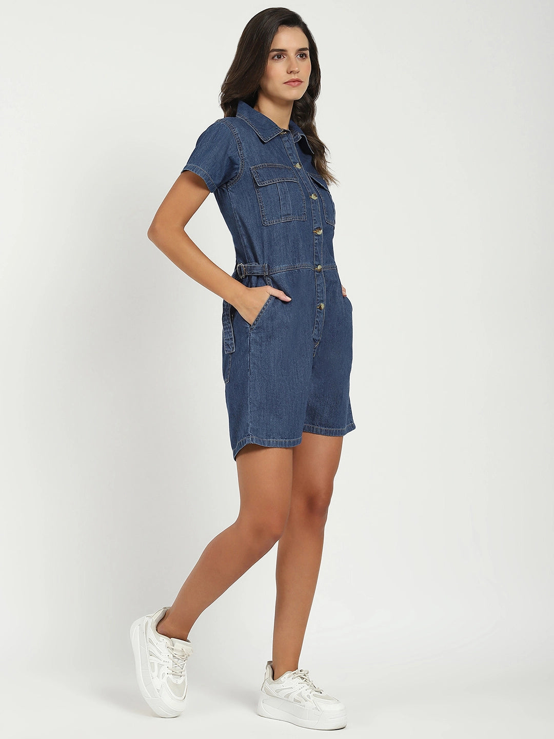 Dark Blue Cotton Blend Jumpsuit - Global Republic