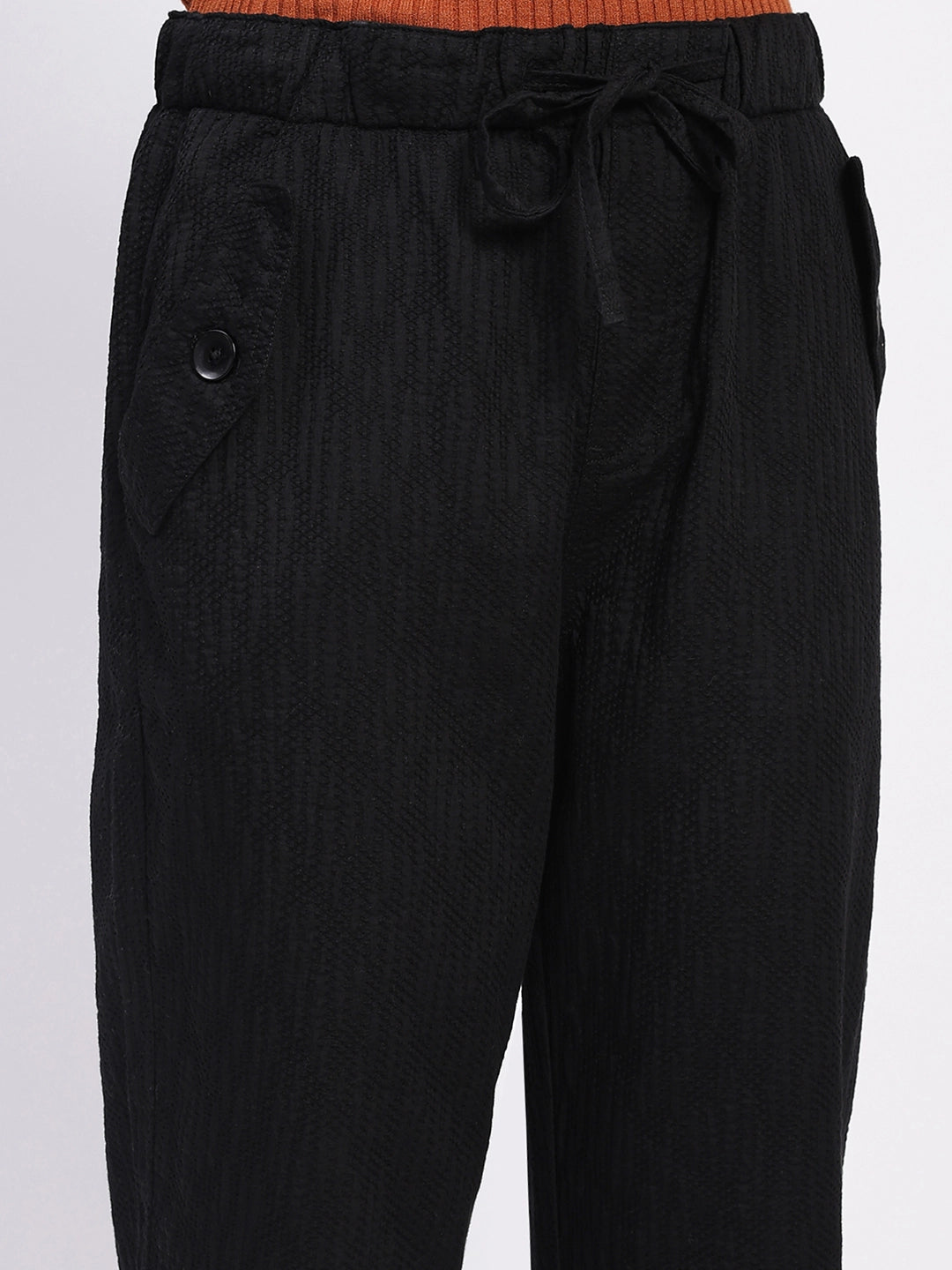 Black Embroidered Cotton Ankle Lower - Global Republic