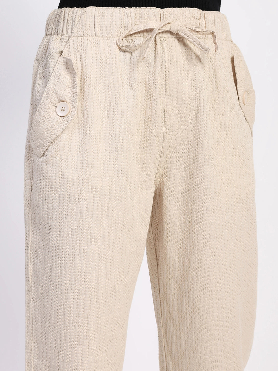 Beige Embroidered Cotton Ankle Lower - Global Republic