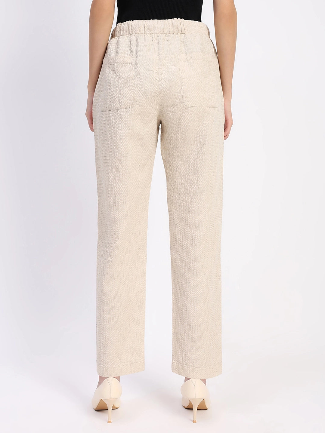 Beige Embroidered Cotton Ankle Lower - Global Republic