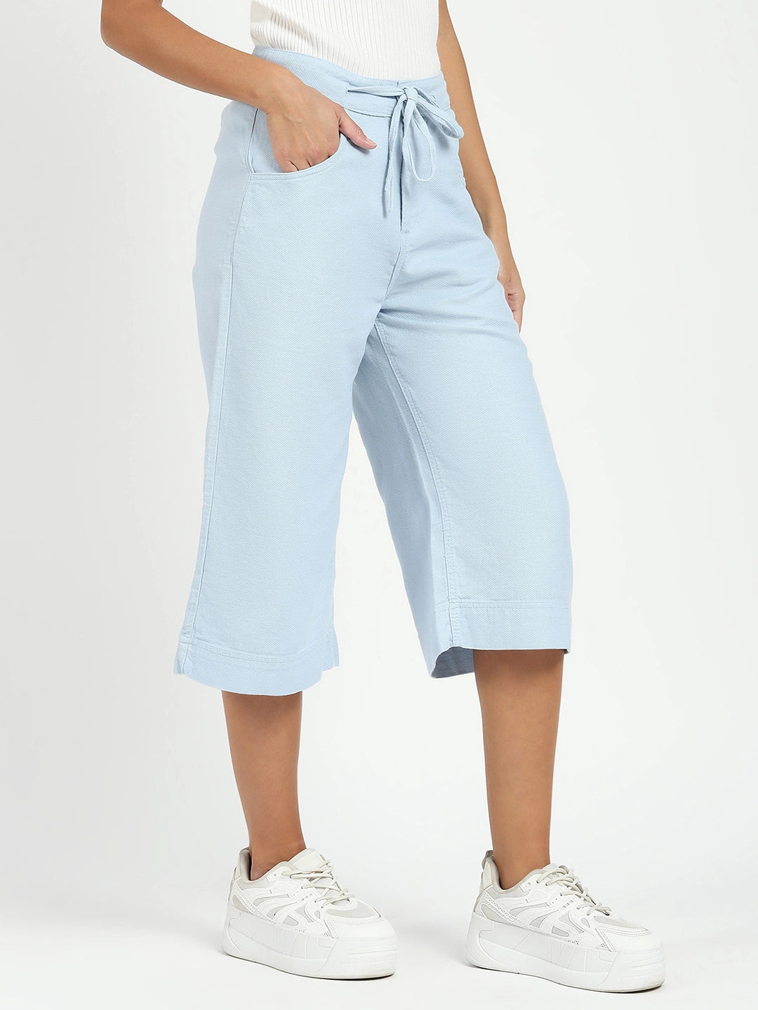 Blue Cotton Relaxed Fit Culottes - Global Republic
