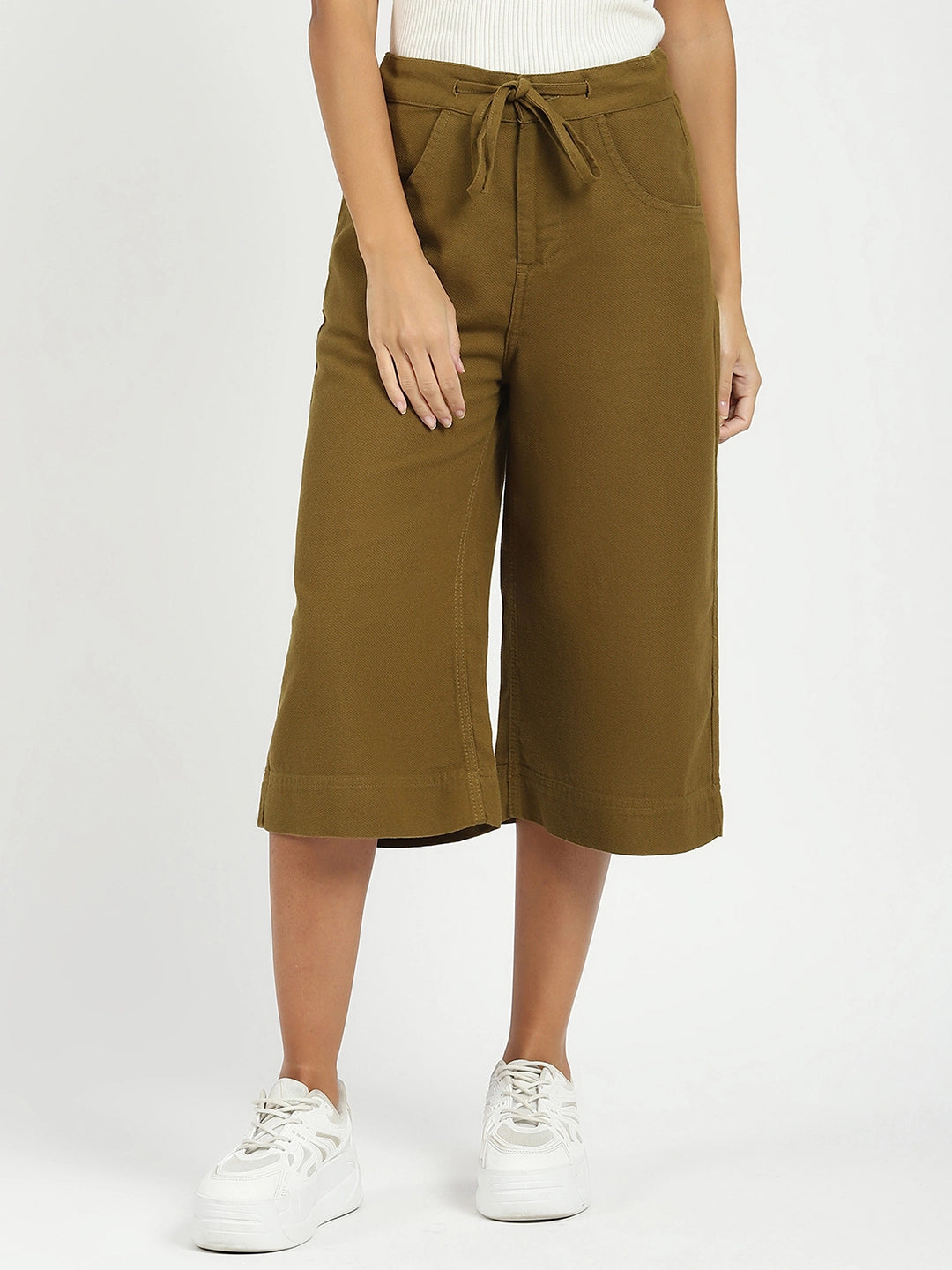 Olive Cotton Relaxed Fit Culottes - Global Republic