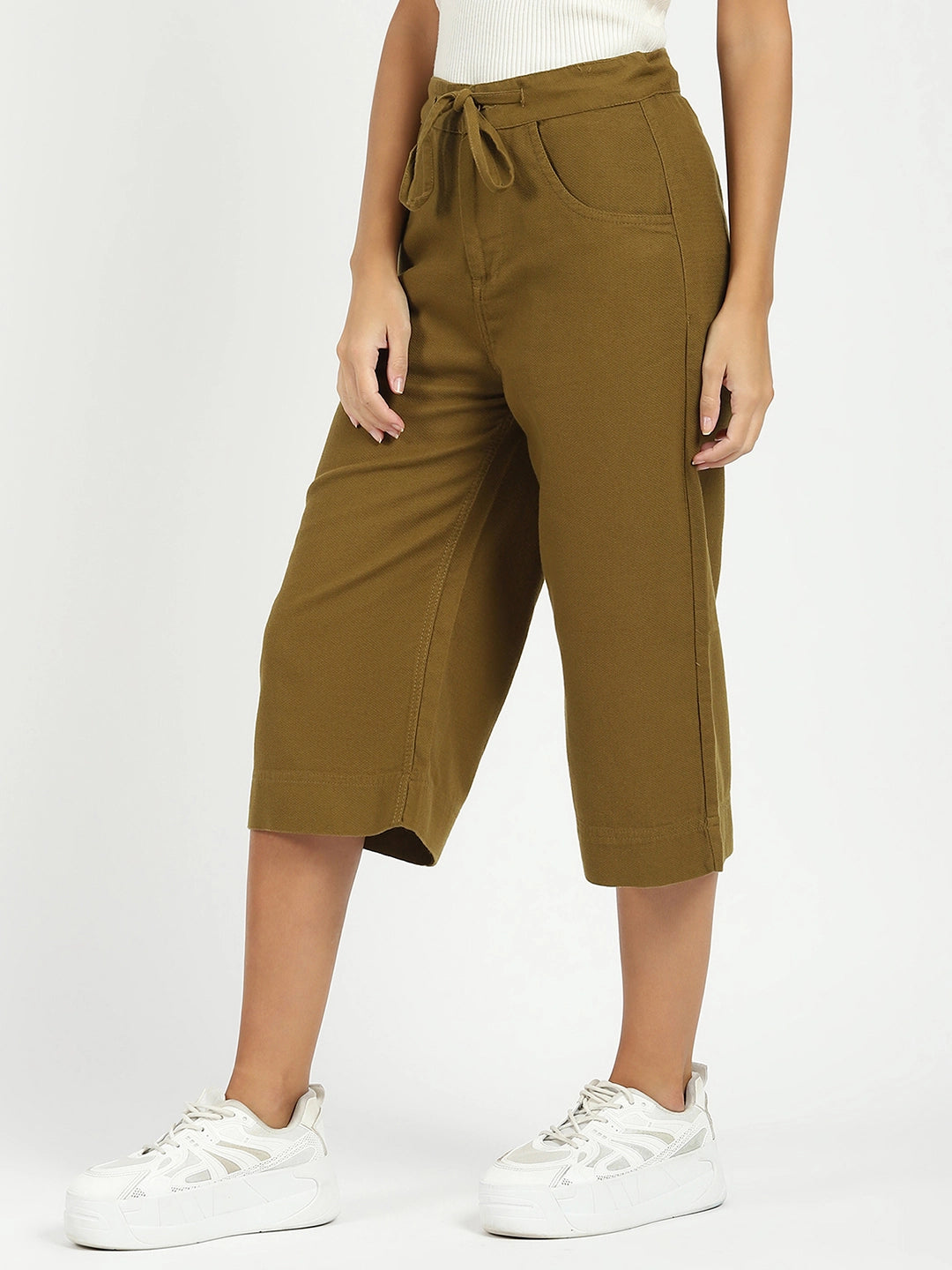 Olive Cotton Relaxed Fit Culottes - Global Republic