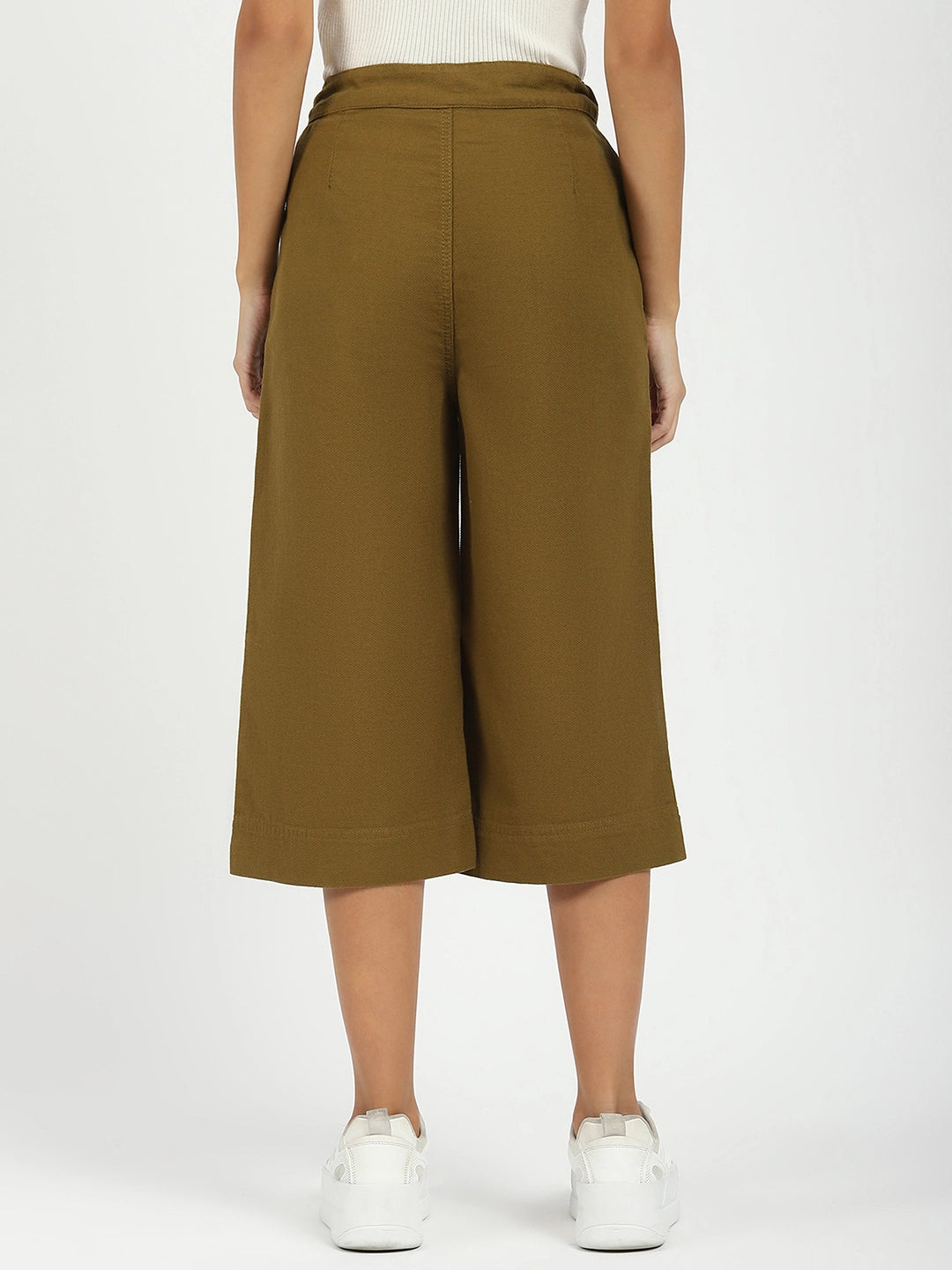 Olive Cotton Relaxed Fit Culottes - Global Republic