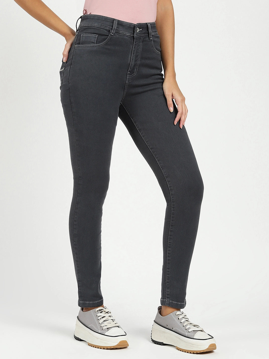 Dark Grey High Waist Slim Jeans - Global Republic
