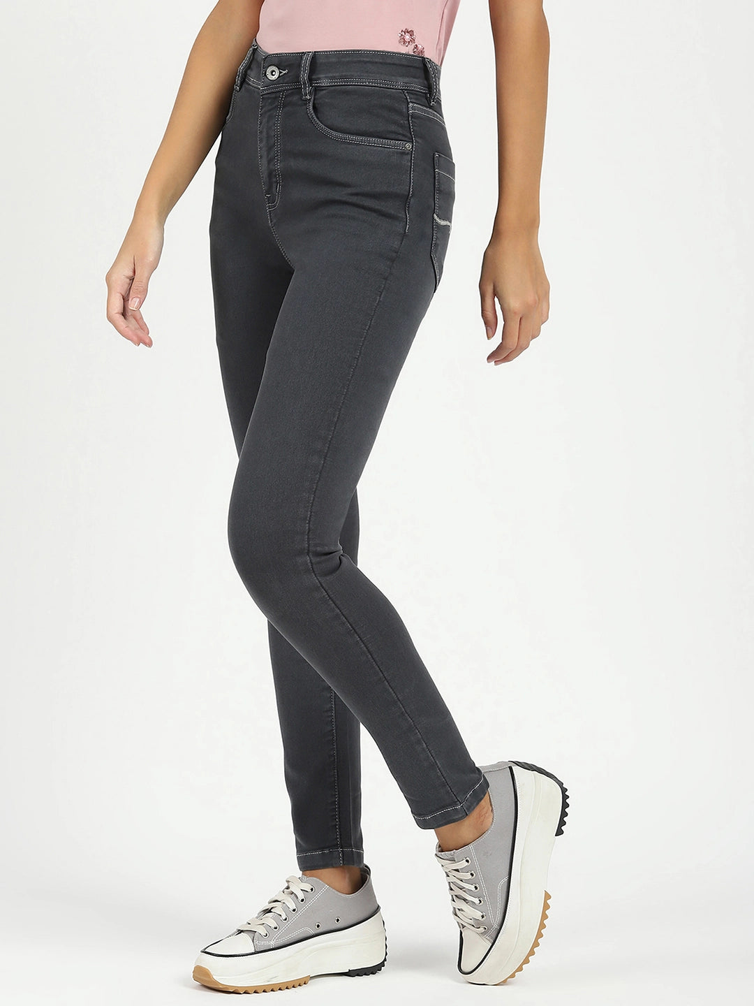 Dark Grey High Waist Slim Jeans - Global Republic