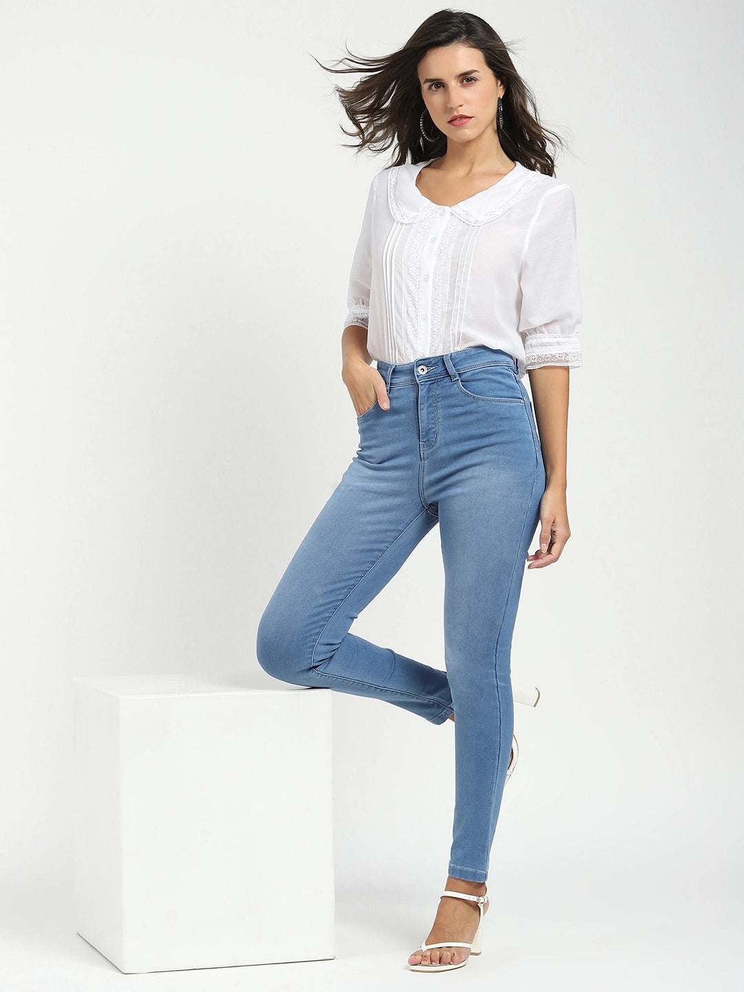 Blue High Waist Slim Jeans - Global Republic