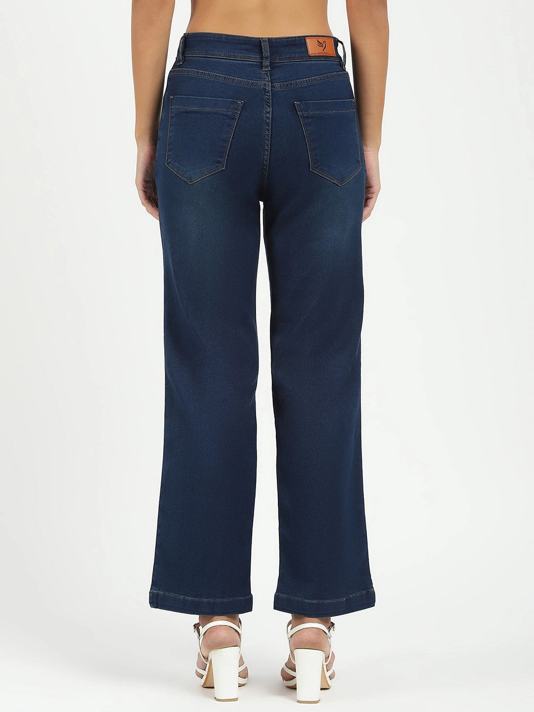 Blue Solid High Waist Straight Jeans - Global Republic