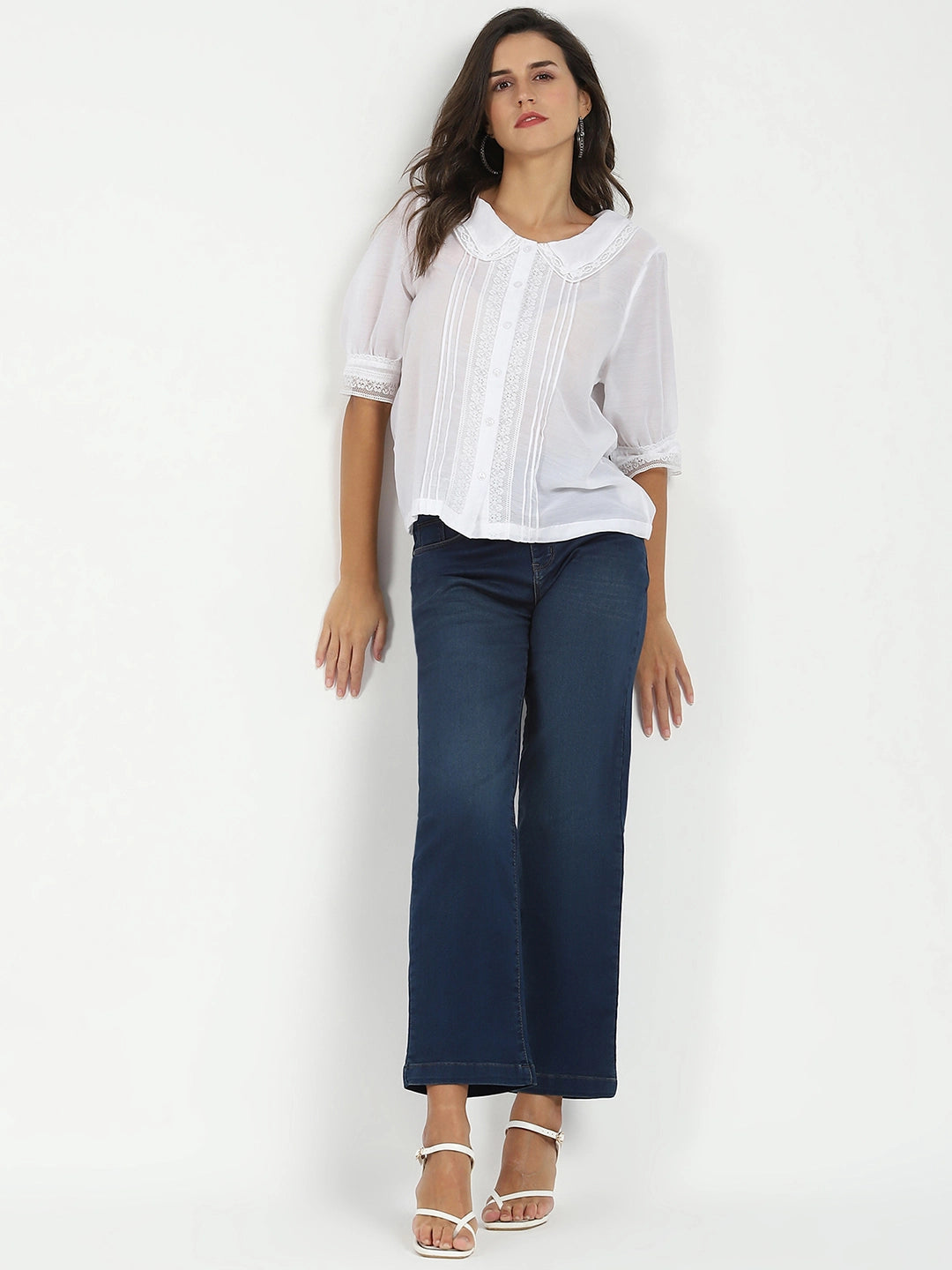 Blue Solid High Waist Straight Jeans - Global Republic