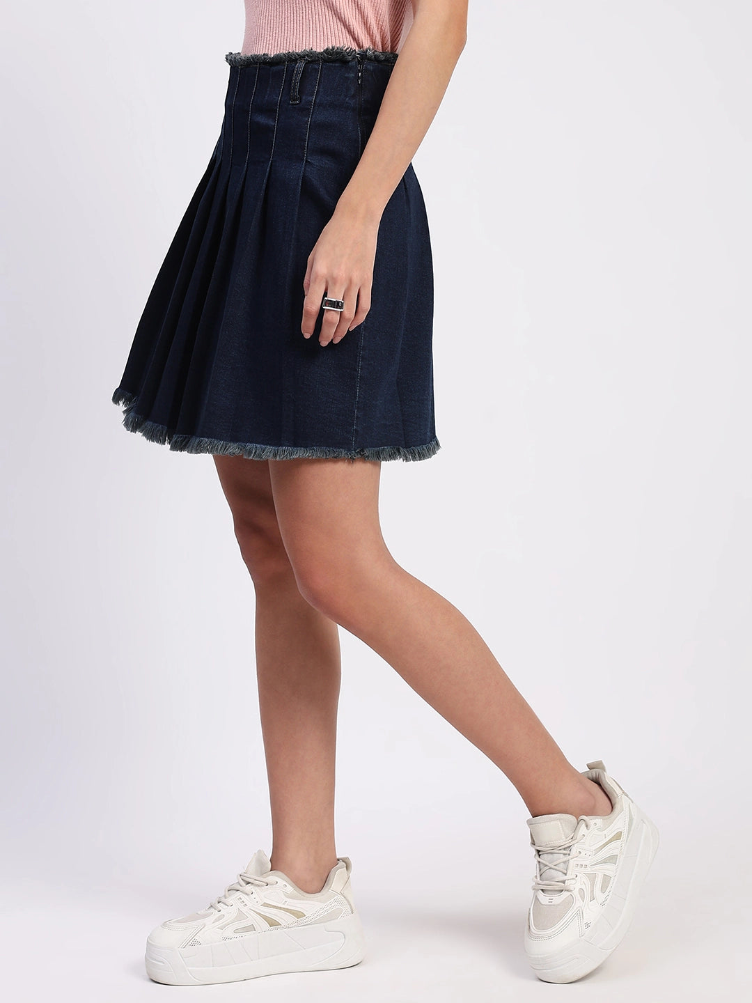 Denim Box-Pleated Mini Skirt - Global Republic