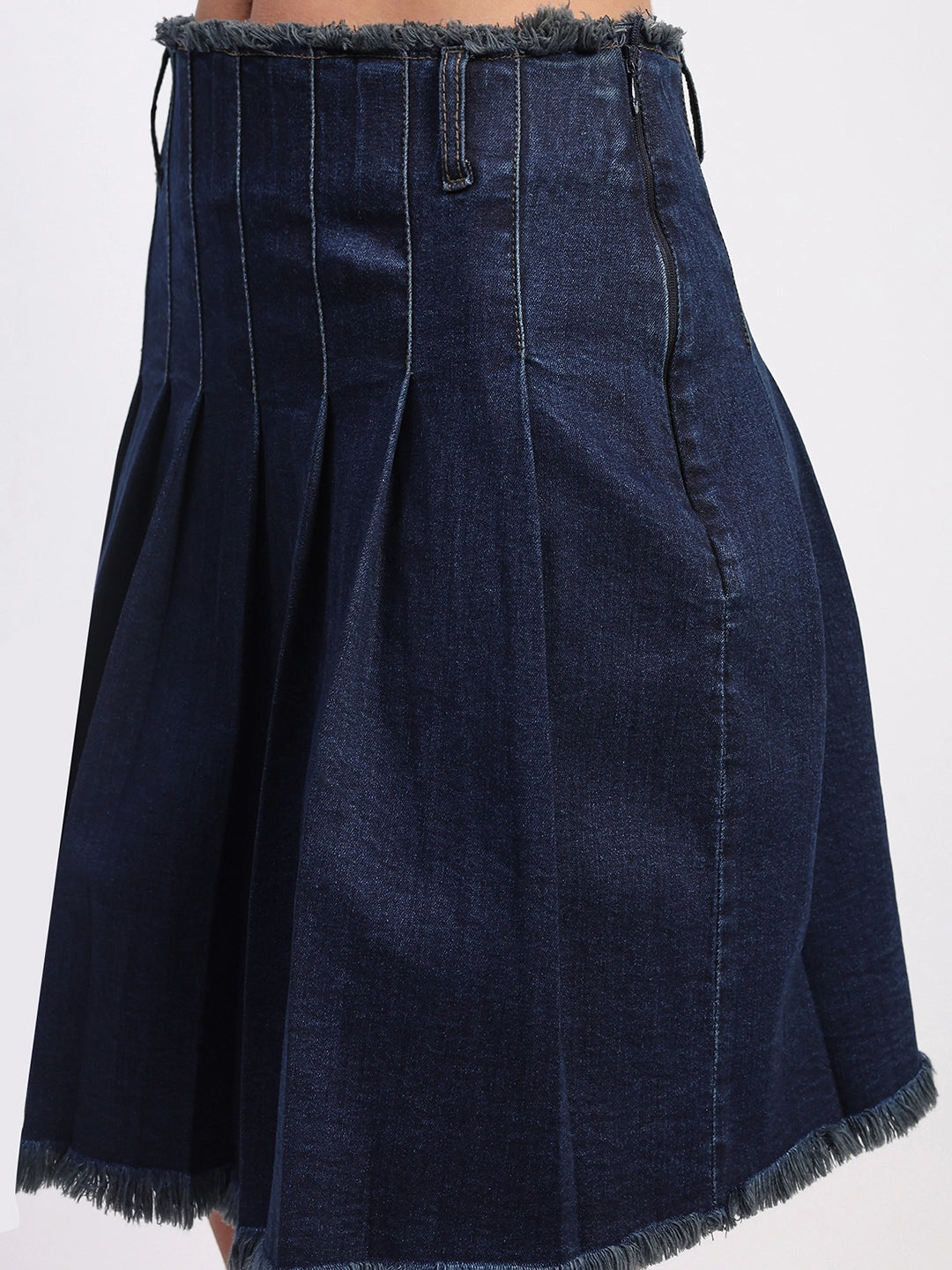 Denim Box-Pleated Mini Skirt - Global Republic