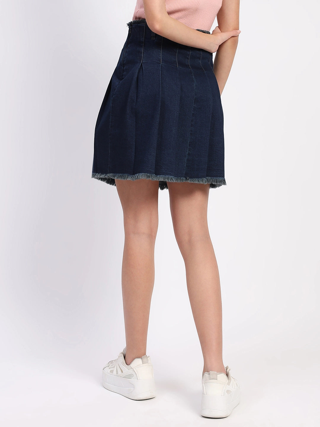 Denim Box-Pleated Mini Skirt - Global Republic