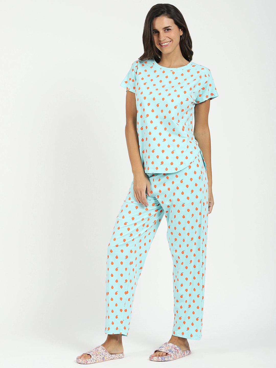 Sky Printed Cotton Nightsuit - Global Republic