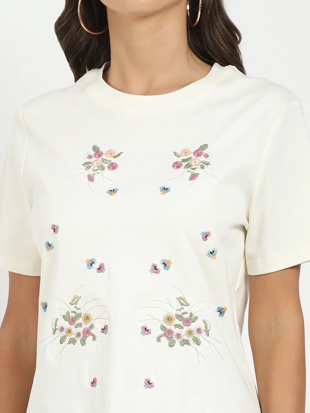 Cream Floral Embroidered Top - Global Republic