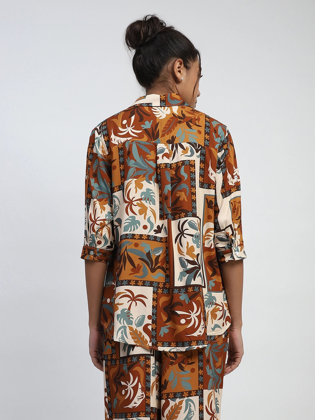 Brown Digital Print Rayon Loose Fit Shirt - Global Republic
