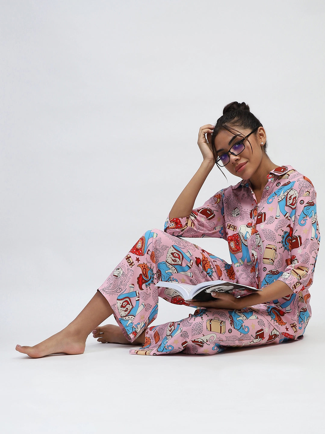 Pink Graphic Print Rayon Loose Fit Shirt - Global Republic