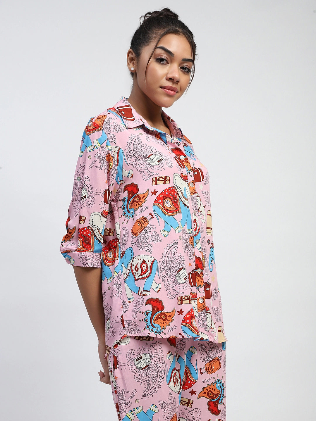 Pink Graphic Print Rayon Loose Fit Shirt - Global Republic