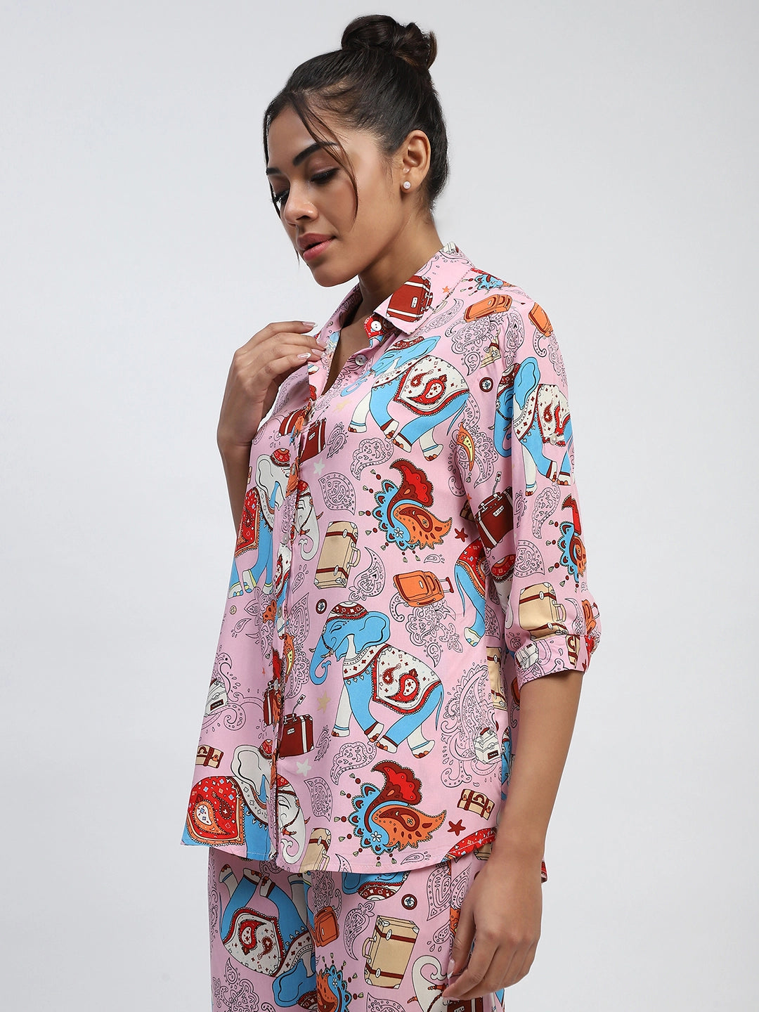 Pink Graphic Print Rayon Loose Fit Shirt - Global Republic