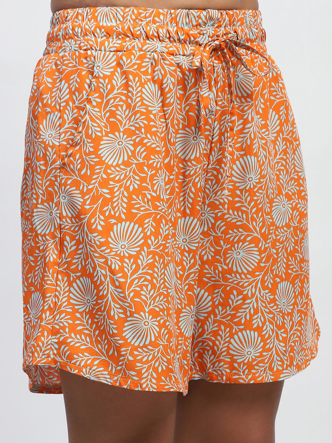 Orange Floral Rayon Loose Fit Shorts - Global Republic