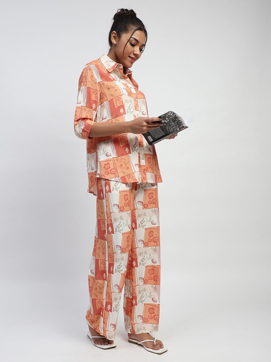 Brown Digital Print Loose Fit Rayon Lower - Global Republic