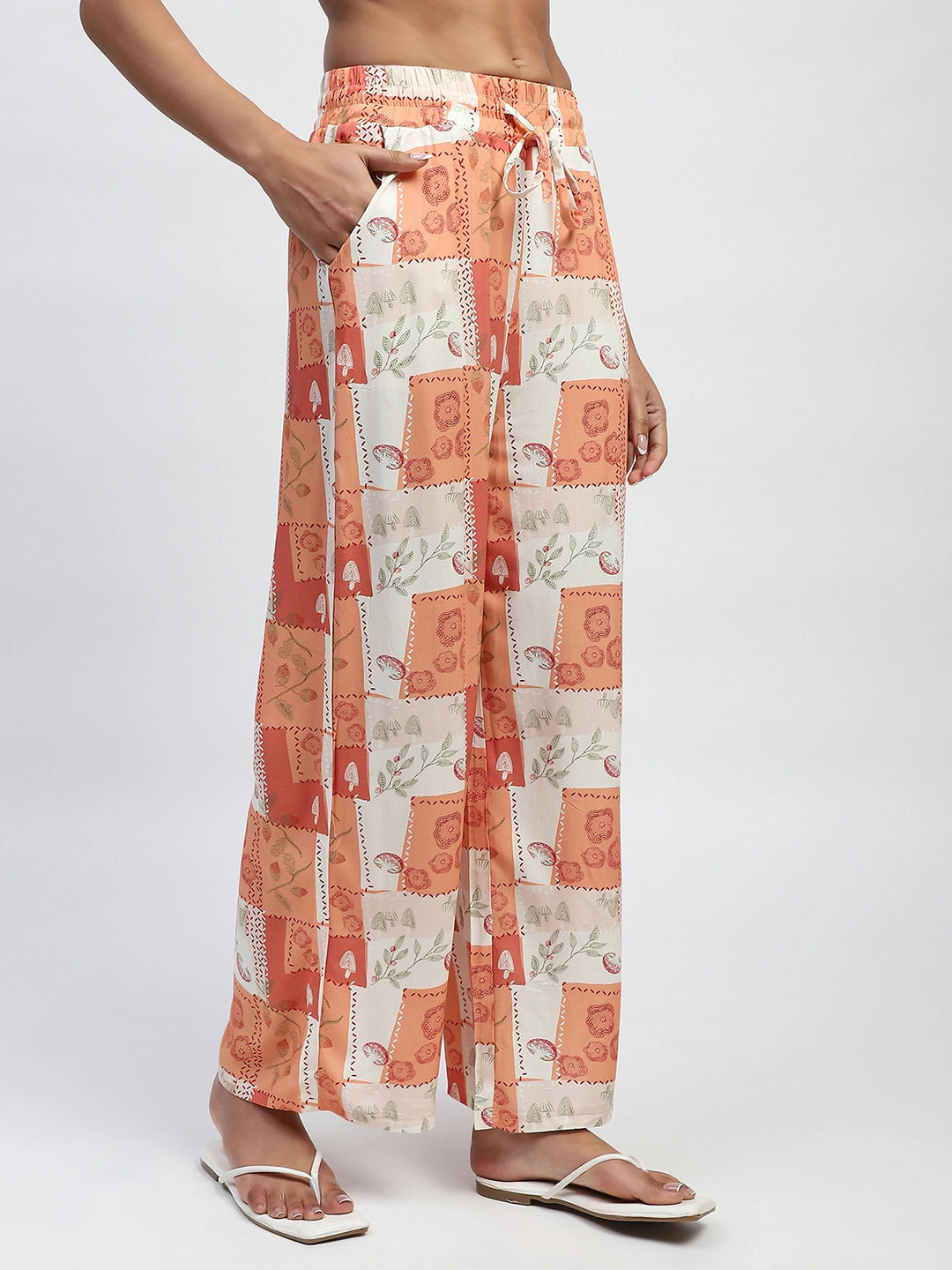 Brown Digital Print Loose Fit Rayon Lower - Global Republic