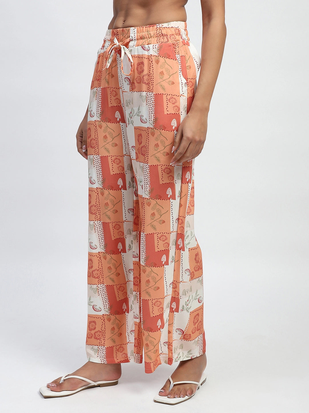 Brown Digital Print Loose Fit Rayon Lower - Global Republic