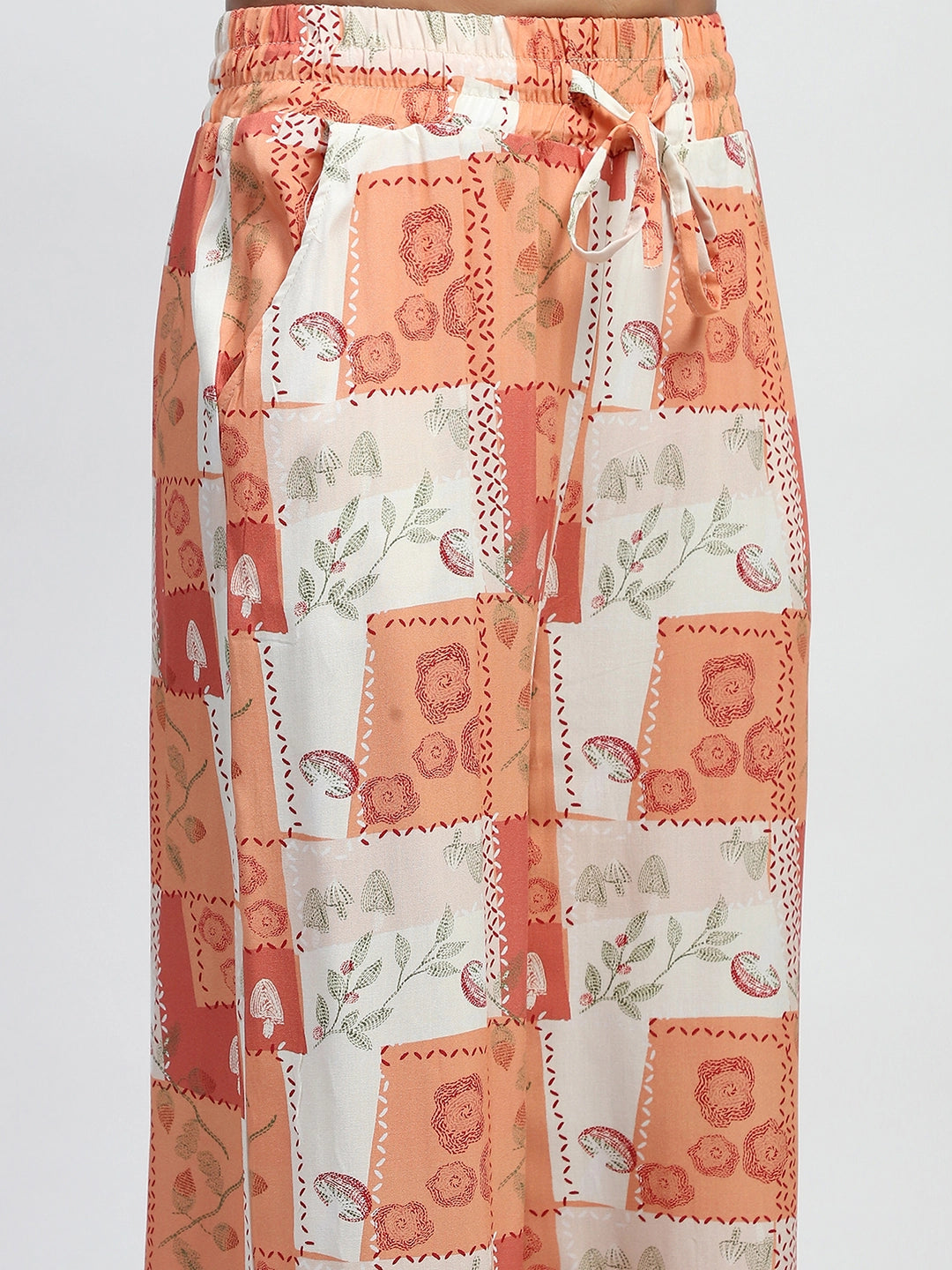 Brown Digital Print Loose Fit Rayon Lower - Global Republic