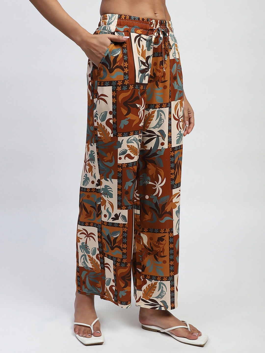 Brown Digital Print Rayon Loose Fit Lower - Global Republic