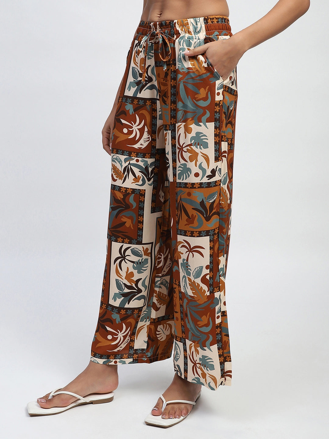 Brown Digital Print Rayon Loose Fit Lower - Global Republic