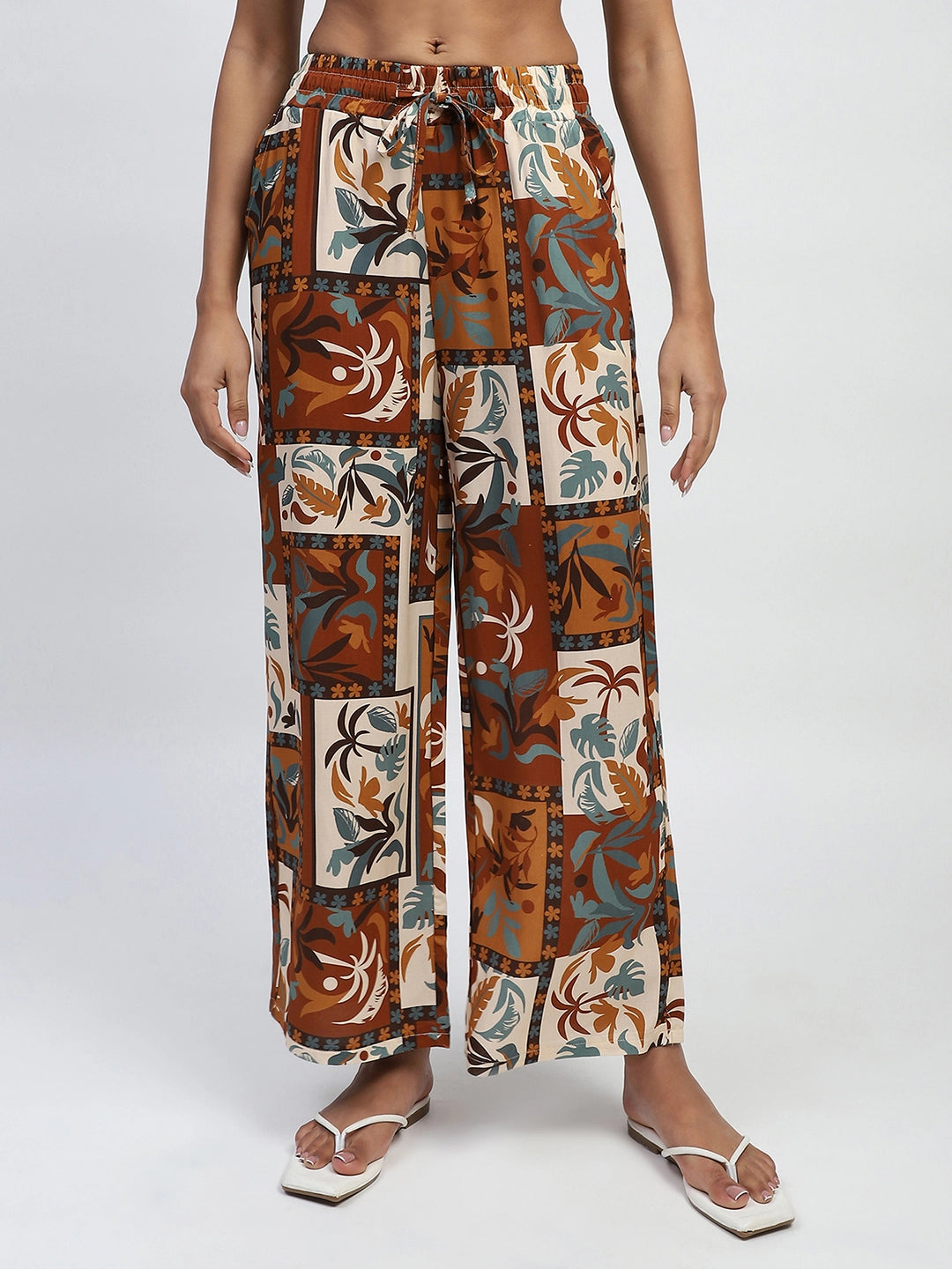 Brown Digital Print Rayon Loose Fit Lower - Global Republic