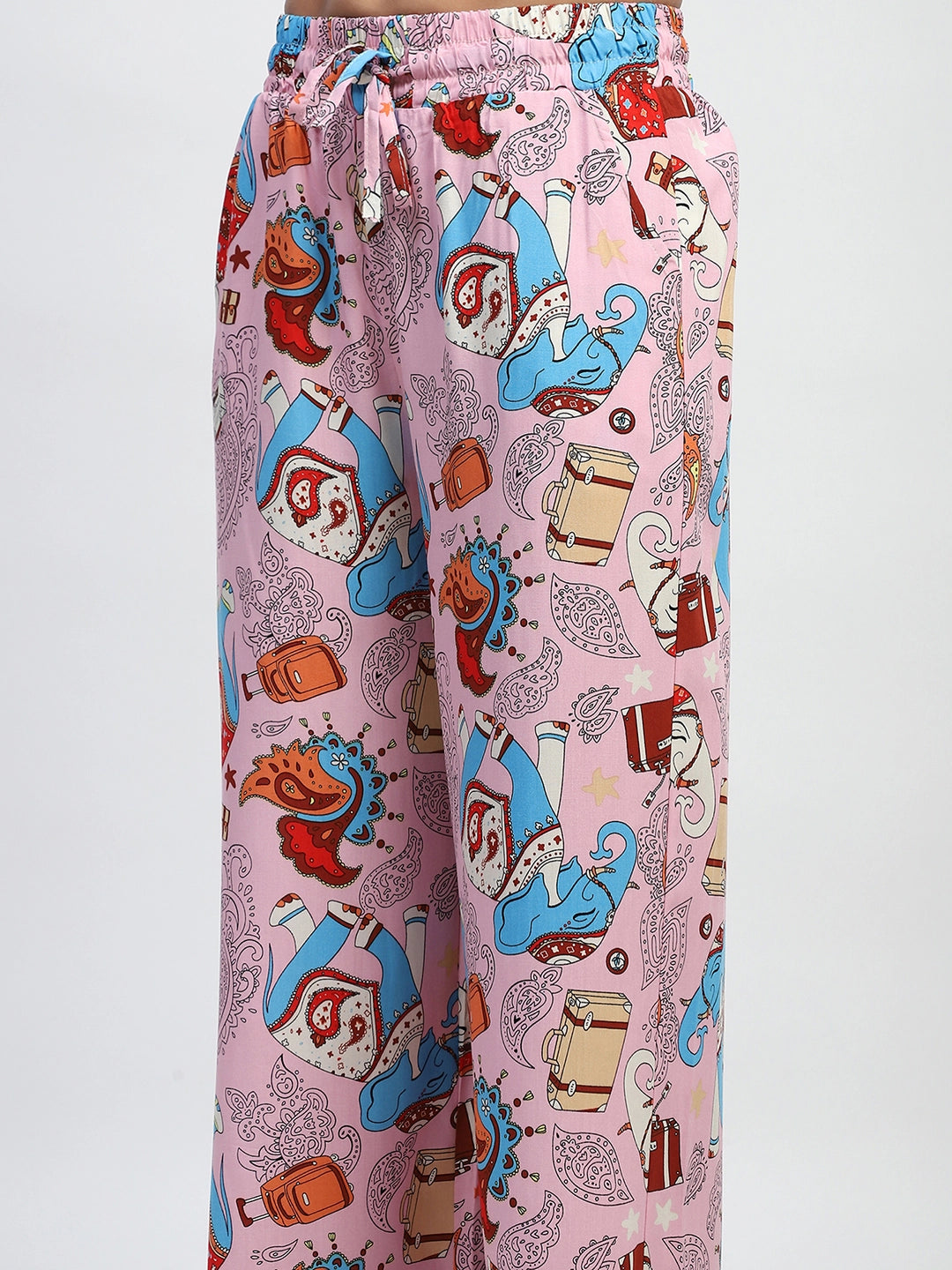 Pink Graphic Print Rayon Loose Fit Lower - Global Republic