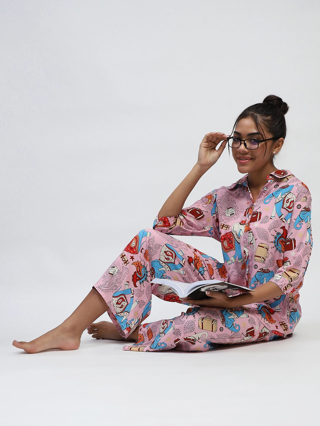 Pink Graphic Print Rayon Loose Fit Lower - Global Republic