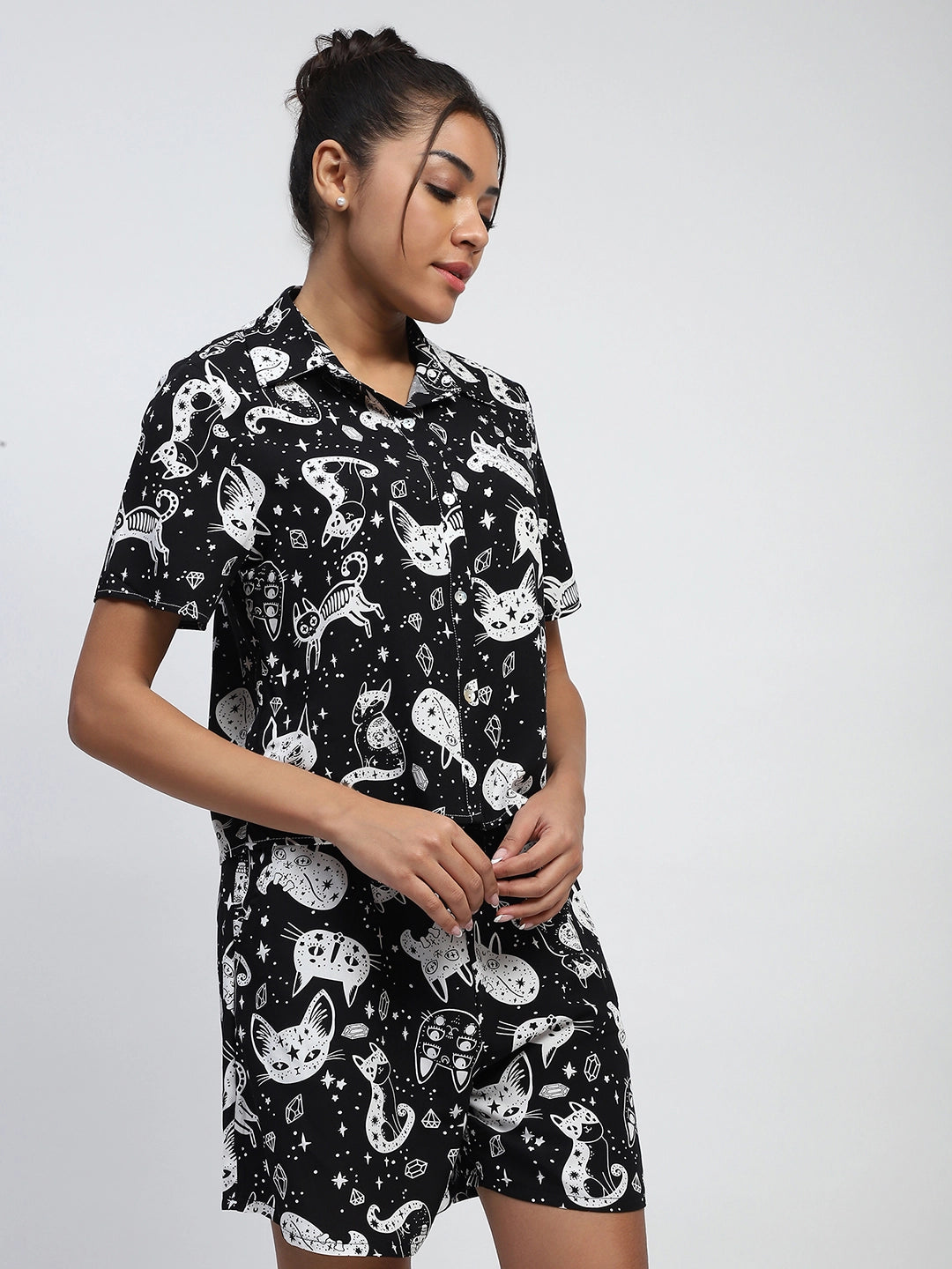 Black Abstract Print Rayon Loose Fit Shirt - Global Republic